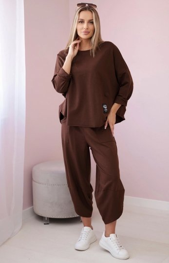 Komplet bawełniany bluza i spodnie brązowy