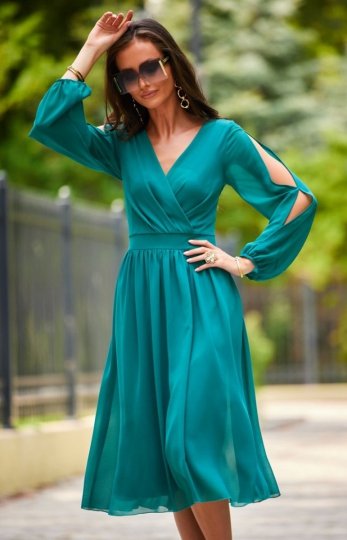 Szyfonowa sukienka midi jasny zielony 0372