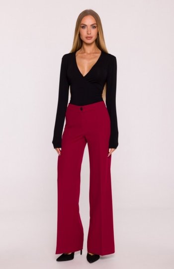 Moe spodnie z szerokimi nogawkami bordowe M875 