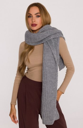 Moe szal damski splot prążkowany szary M896 