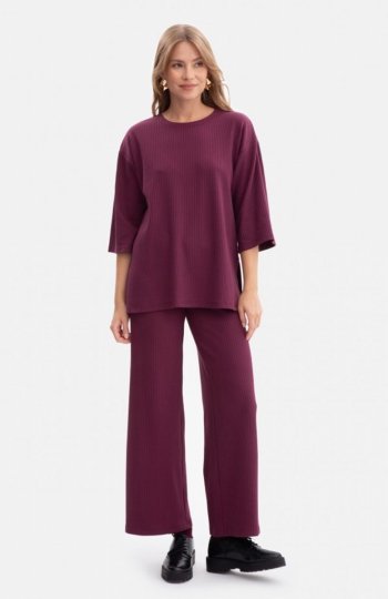 Bewear B300 spodnie z dzianiny prążkowanej śliwkowe 