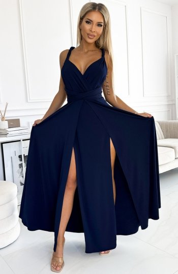 Numoco 509-1 elegancka długa suknia wiązana na wiele sposobów 