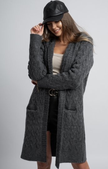 Oversizowy kardigan damski z kapturem Laval grafitowy