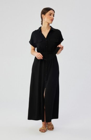 Stylove S364 sukienka maxi rozpinana z krótkimi rękawami czarna 