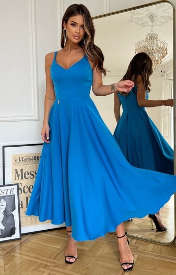 Bicotone niebieska sukienka midi rozkloszowana 244-08