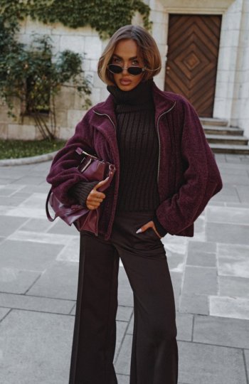 Moe kurtka z płaszczowej dzianiny bordowa M885 