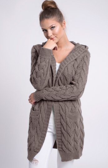 Setin długi kardigan z kapturem GLORIA mocca