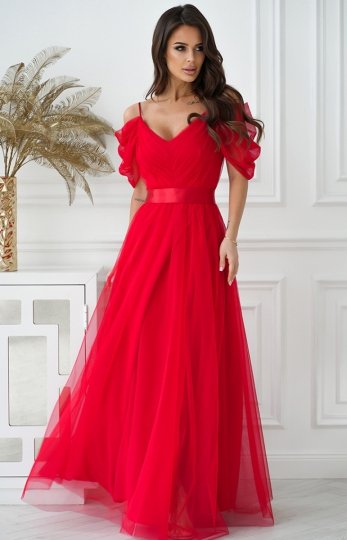 Szyfonowa długa sukienka hiszpanka czerwona  310-02