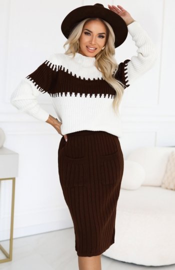 Numoco 571-2 dwuczęściowy komplet sweterkowy z dopasowaną spódnicą 