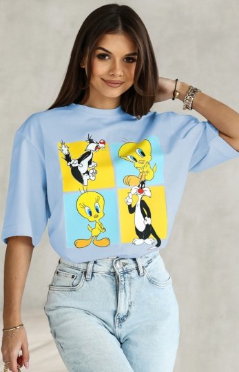 T-shirt damski Tweety kwadraty niebieski
