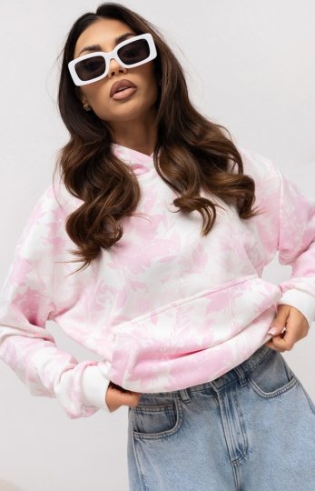 Bluza damska z kapturem – różowa w kwiaty Kangaroo