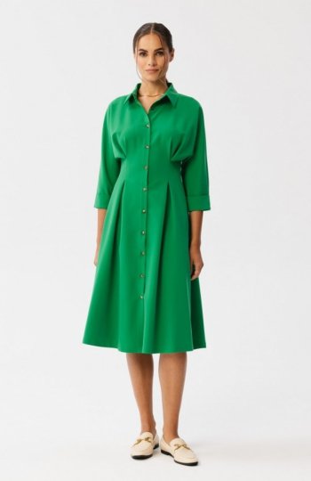 Stylove S351 sukienka szmizjerka z zakładkami w talii zielona 