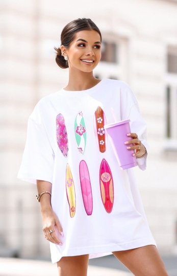 Oversizowy t-shirt damski deski biały