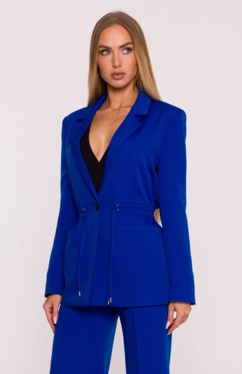 Moe marynarka marszczona w talii chabrowa M873 