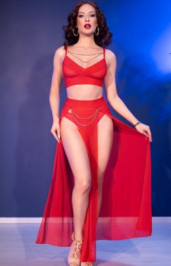 Zmysłowy komplet z czerwonego tiulu 4850