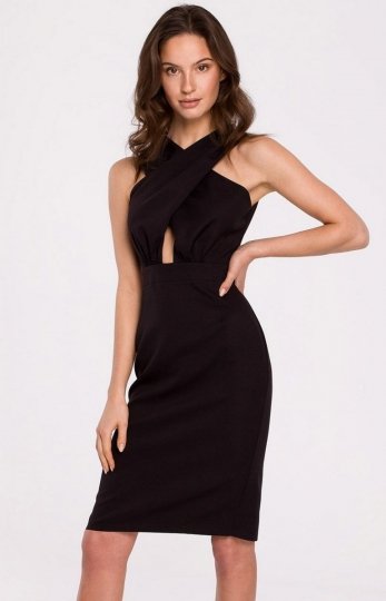 Ołówkowa sukienka ze skrzyżowaną górą K130 czarna