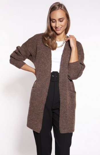 MKM PA013 swetrowy płaszcz brązowy 
