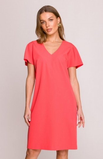Stylove S392 sukienka o luźnym fasonie koralowa 