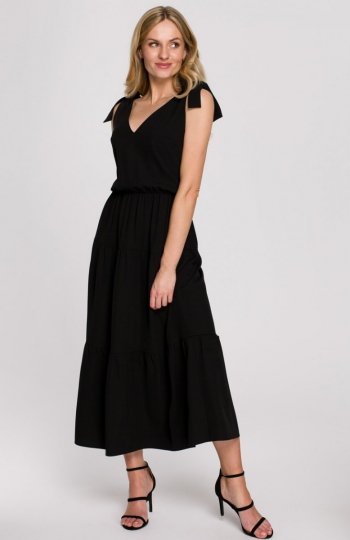 Sukienka z wiązanymi ramiączkami czarna K092 
