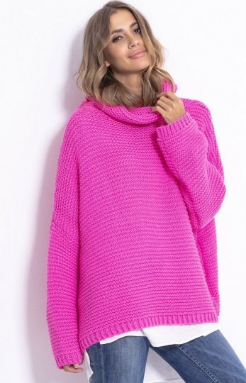 Oversizowy sweter z golfem Fobya F811 róż