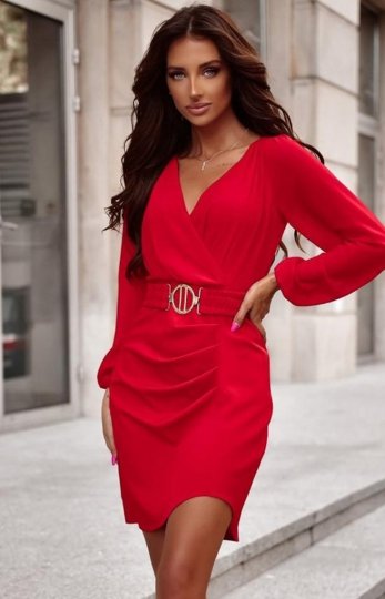Duet Mira mini sukienka z paskiem czerwona