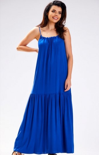 Awama A582 oversizowa letnia sukienka maxi niebieska