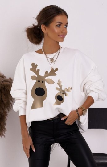 Bluza damska złote renifery ecru