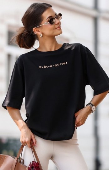 Oversizowy t-shirt Prêt-à-porter damski czarny