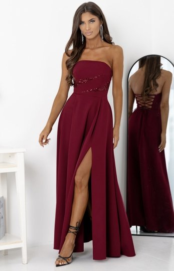 Duet Rossana wieczorowa długa sukienka z cekinowym pasem