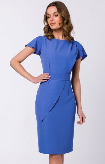 Stylove S336 ołówkowa sukienka z paskiem niebieska