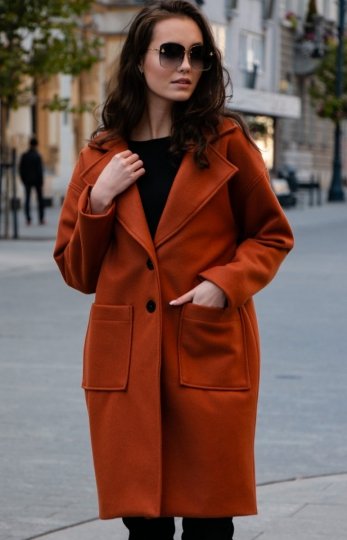 Elegancki oversizowy płaszcz Roco rudy P013