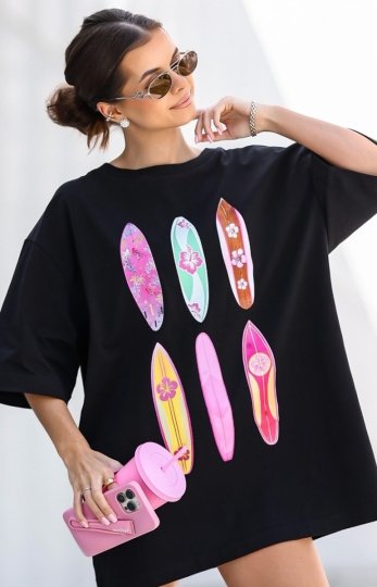 Oversizowy t-shirt damski deski czarny