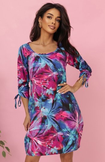 Numoco 323-2 wygodna sukienka oversize z wiązaniem na rękawkach 