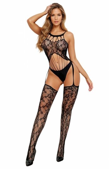Uwodzicielski czarny bodystocking