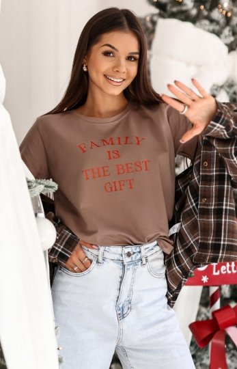 Świąteczny t-shirt damski Family cappucino