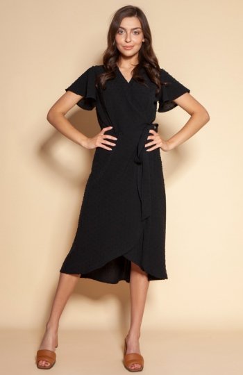 Kopertowa sukienka z asymetrycznym dołem czarna SUK198