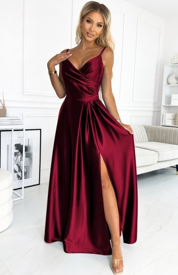 Numoco 299-13 CHIARA elegancka maxi długa satynowa suknia na ramiączkach 
