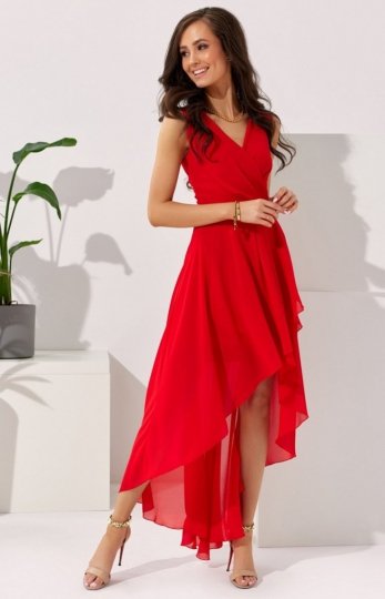 Szyfonowa sukienka z asymetrycznym przodem 0294 czerwona