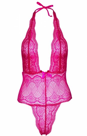 Koronkowe różowe body damskie