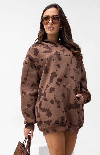 Oversizowa bluza damska z kapturem Krówka czekoladowa