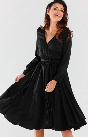 Awama rozkloszowana midi sukienka czarna A471