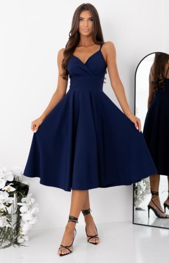 Duet Tifani rozkloszowana sukienka midi granatowa