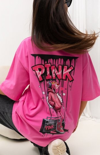 Różowy t-shirt damski oversize - Różowa Pantera 