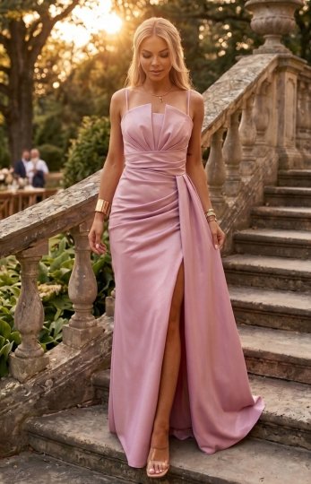 Sukienka wieczorowa maxi z gorsetem i rozcięciem na nogę różowa