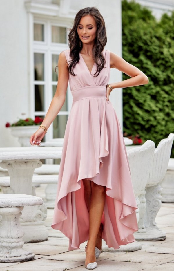 Asymetryczna satynowa sukienka maxi różowa-1