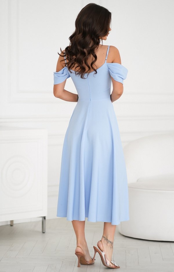Elegancka sukienka midi hiszpanka w kształcie litery A blue tył
