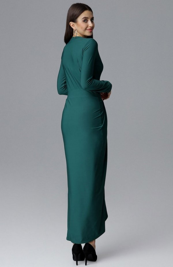 Figl M636 sukienka długa zielona tył