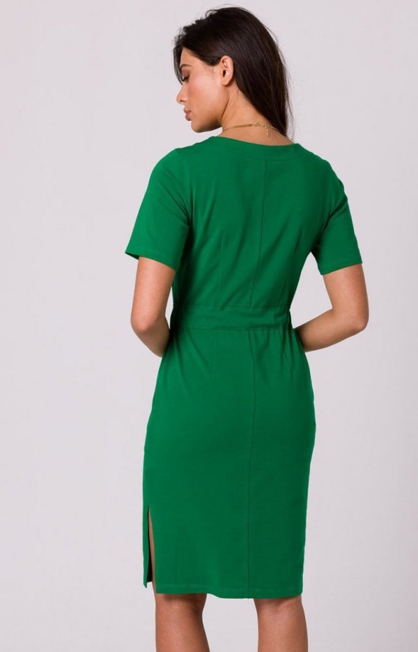 Bewear B263 dzienna bawełniana sukienka zielona tył