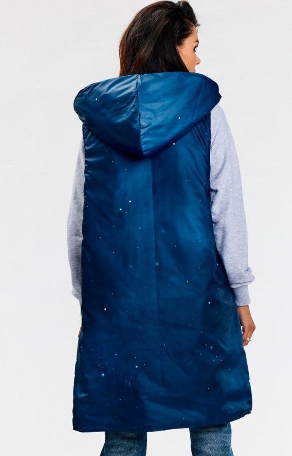 Awama A683 dwustronna kamizelka midi z kapturem granatowa tył