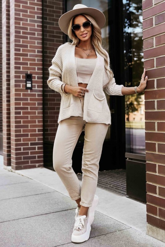 Numoco 630-1 ciepły kardigan z kieszeniami i ściągaczami na rękawach 